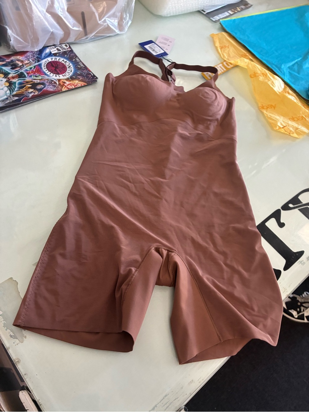 Women’s Honeylove Mid Thigh Bodysuit Brown NWT Size L New